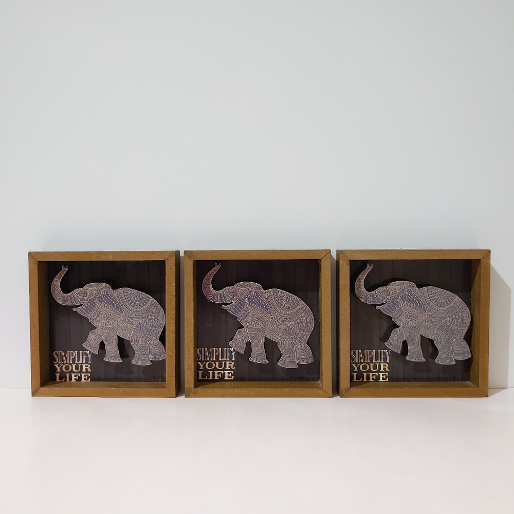 Bundle 3 Pieces Set Simplify Your Life Wall Plaque Hang 5.75 Elephant Greenbrier